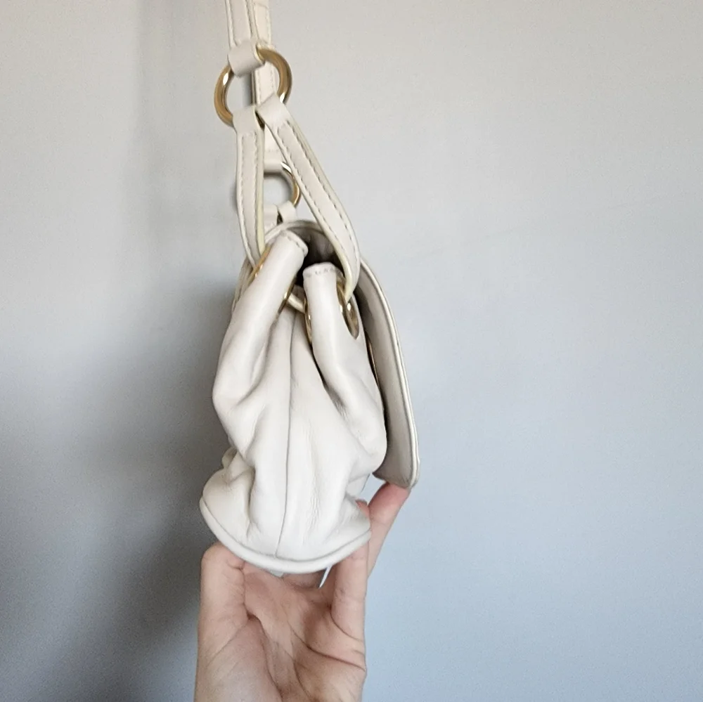 Oroton Cream Small Bag Long Strap Gold Leather Glomesh Couch Crossbody - Picture 6 of 10